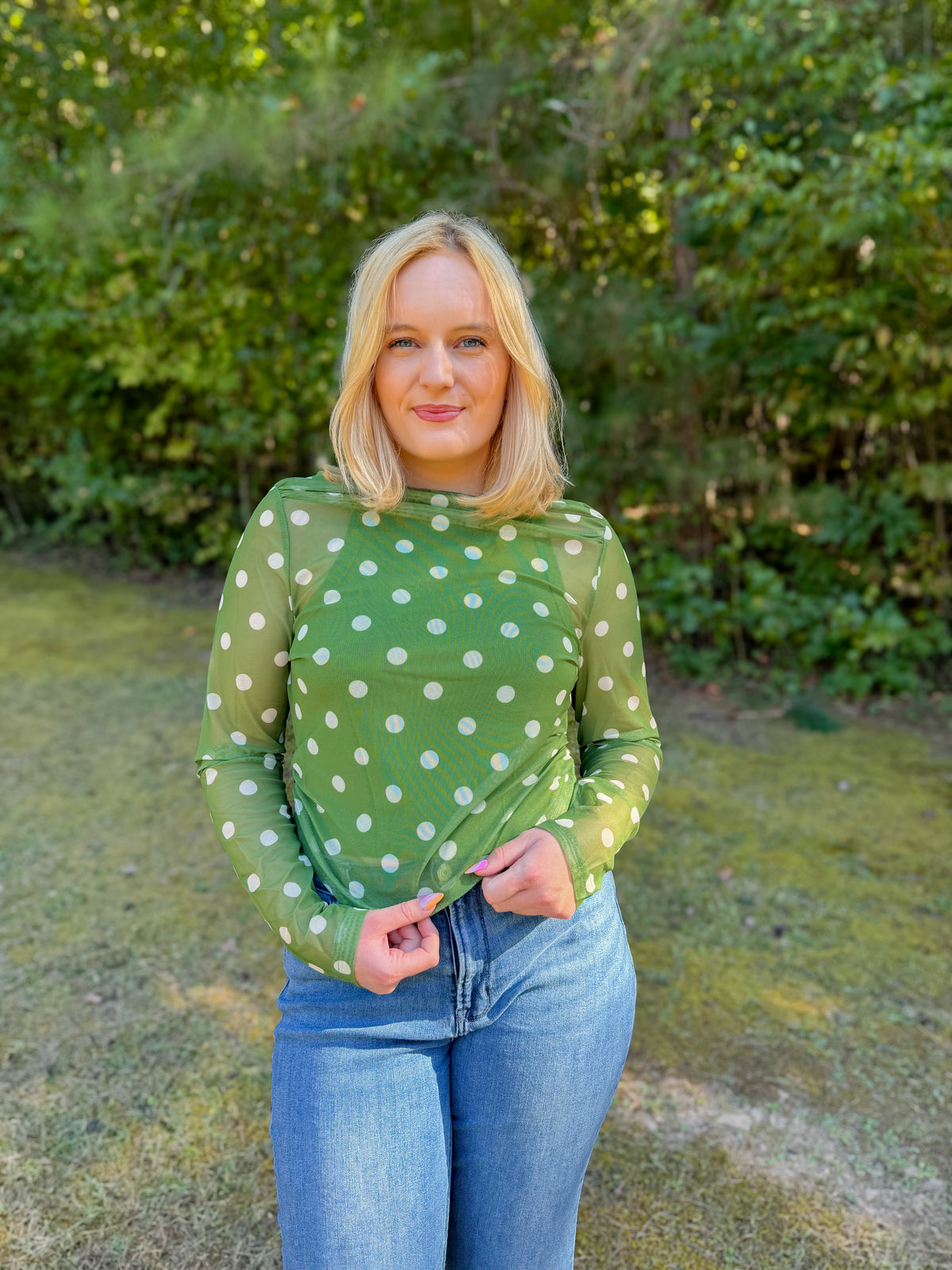 Olive Dot Mesh Top