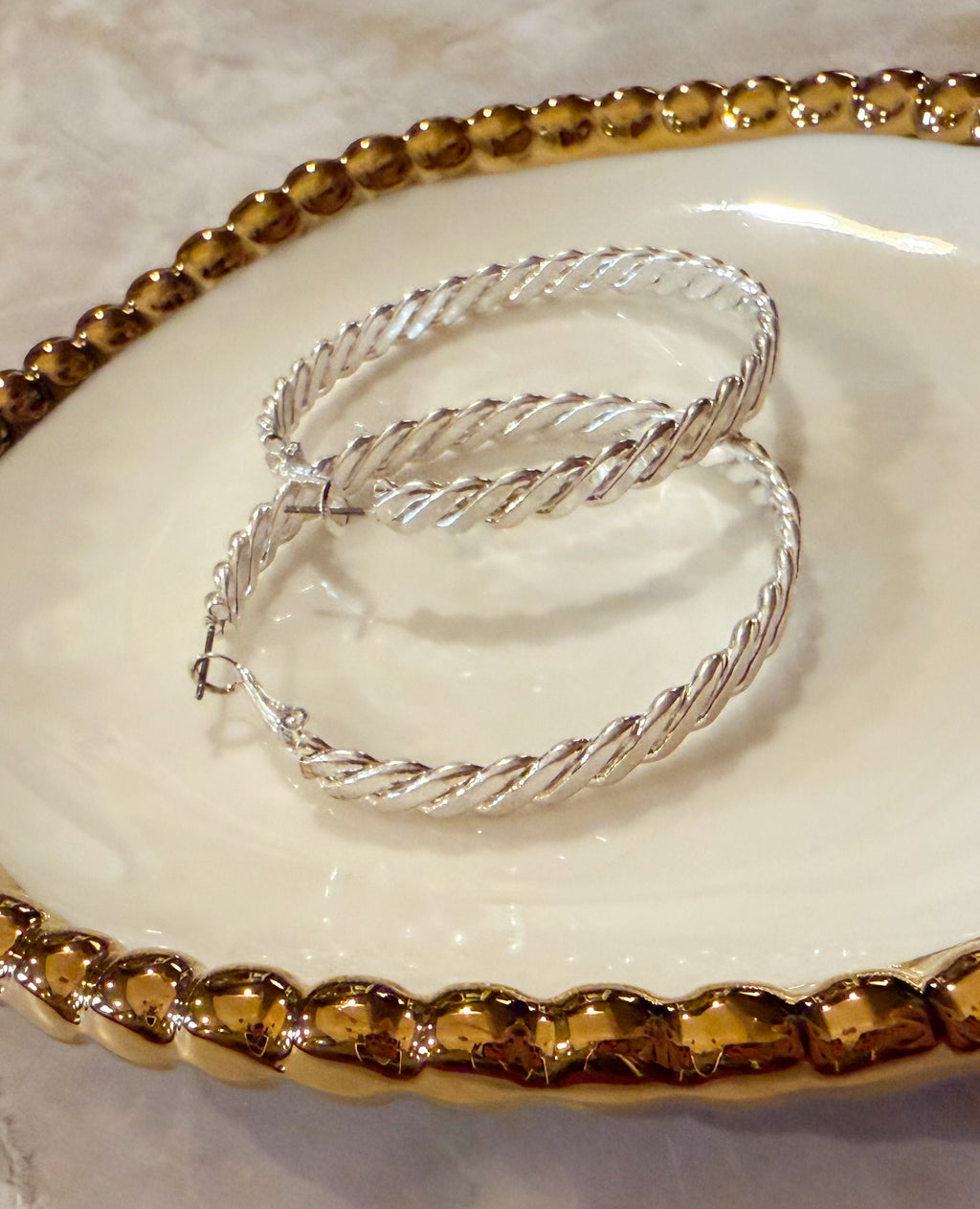 Silver Twisty Hoops