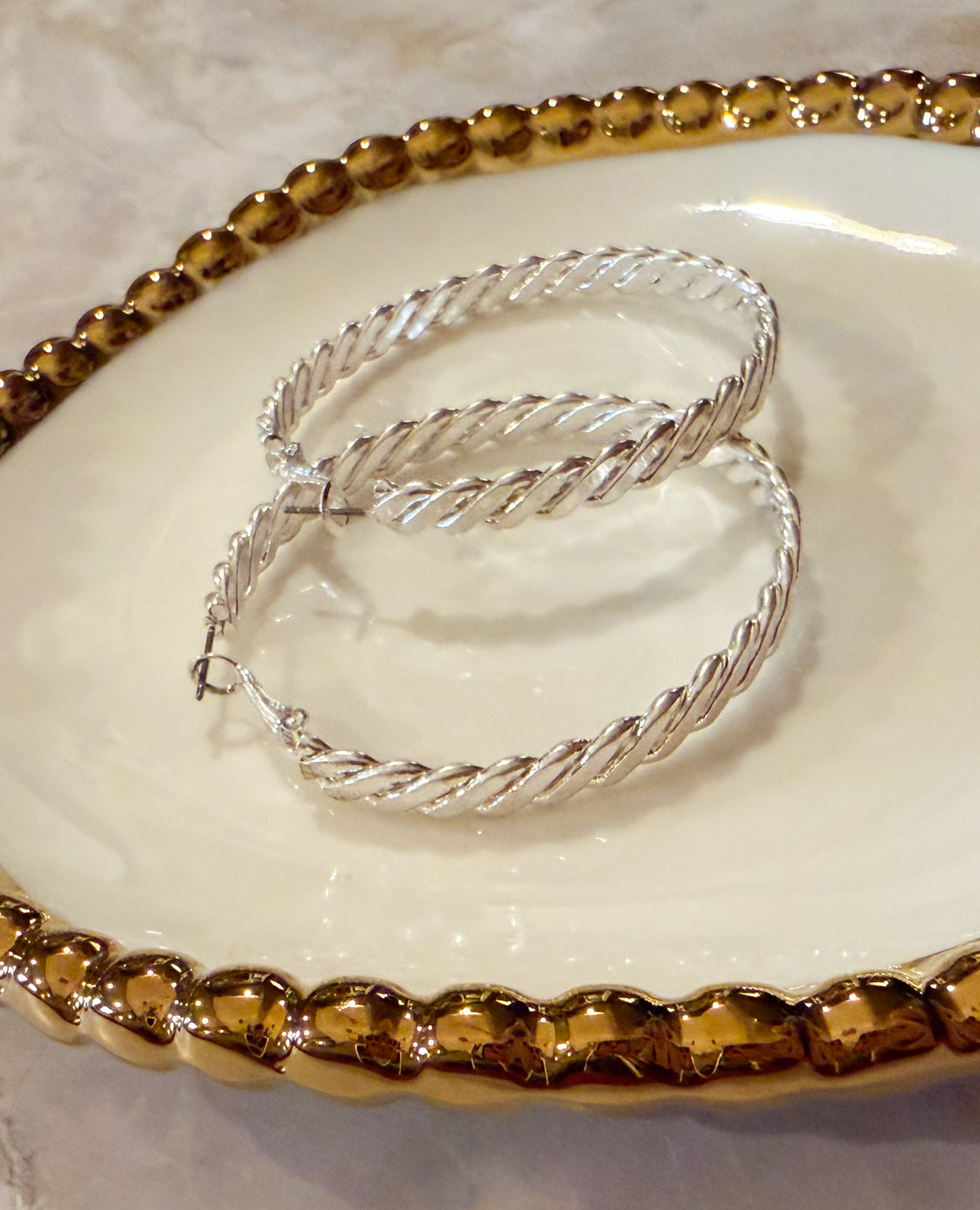 Silver Twisty Hoops